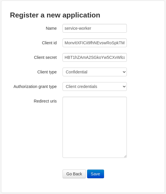 Client credential application registration